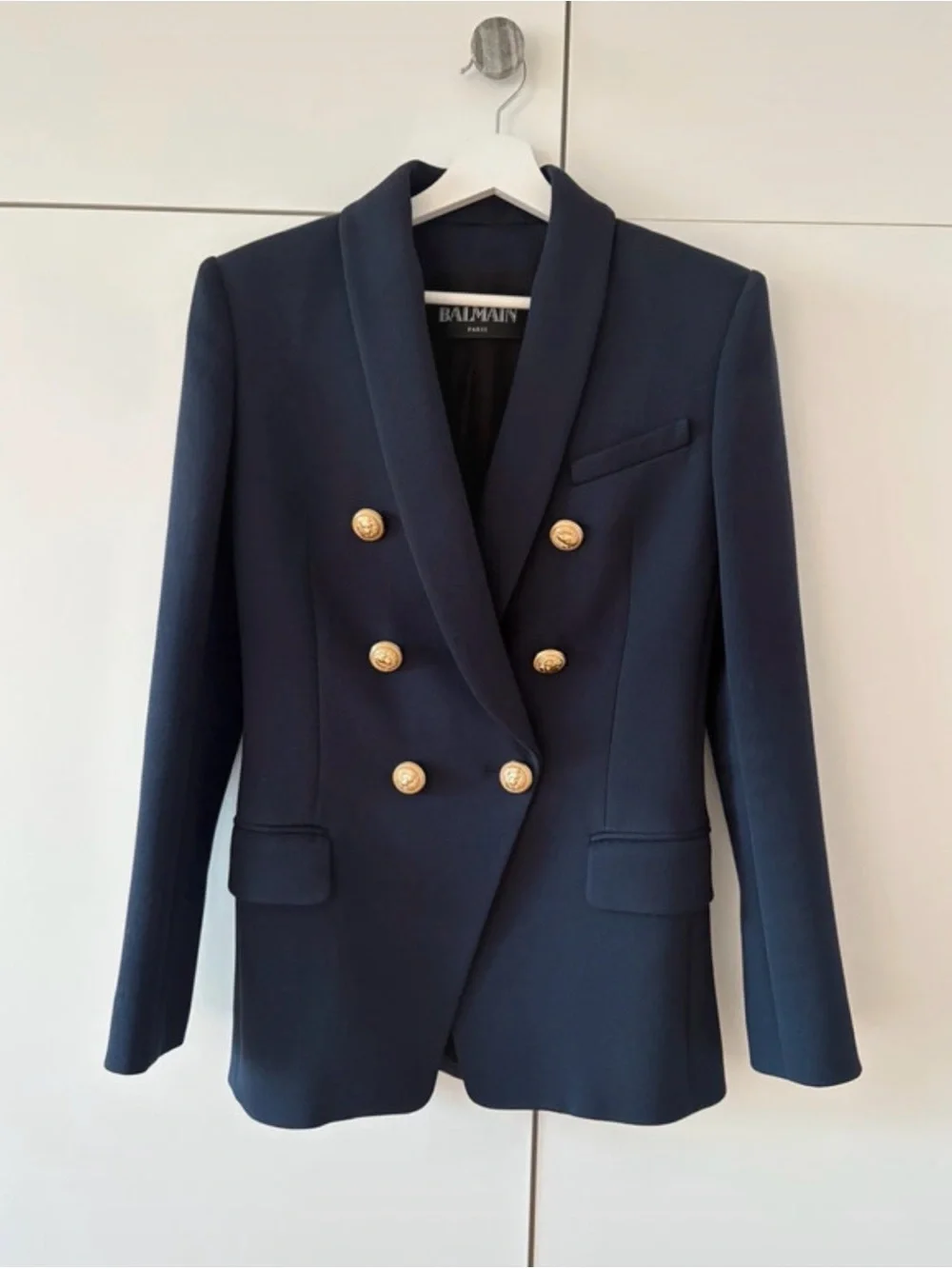 Beautiful Balmain Double-Breasted Navy Blazer with Gold Buttons